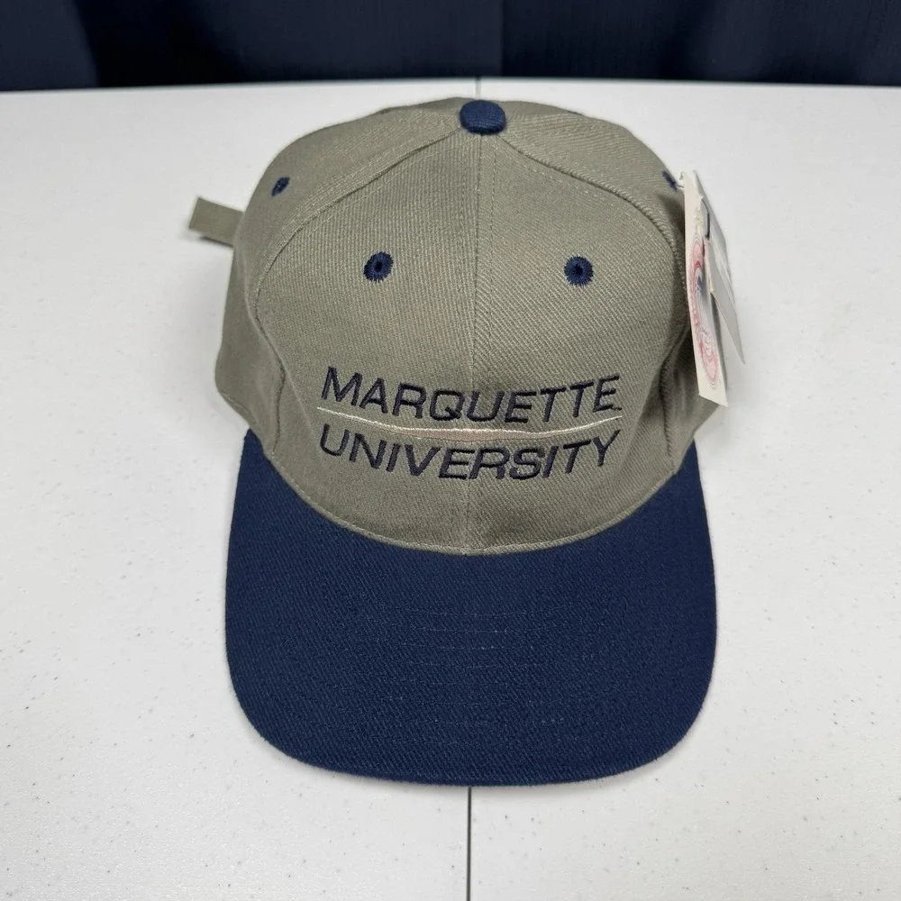 NEW - Vintage 90s 1995 Marquette University Strapback Hat Gear For Sports Khaki